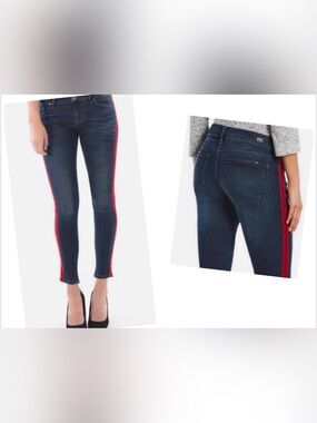 Kut from the Kloth Indigo Straight-Leg Jeans with Red Side Trim